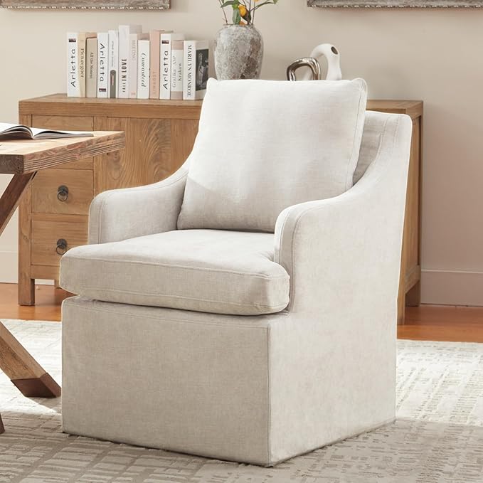 VKNOW Upholstered Dining Chairs, Modern Kitchen Chairs Dinner Chairs with 4 Casters, Linen Armchair for Bedroom Reading Room Living Room, Beige-Ruum Studio Home