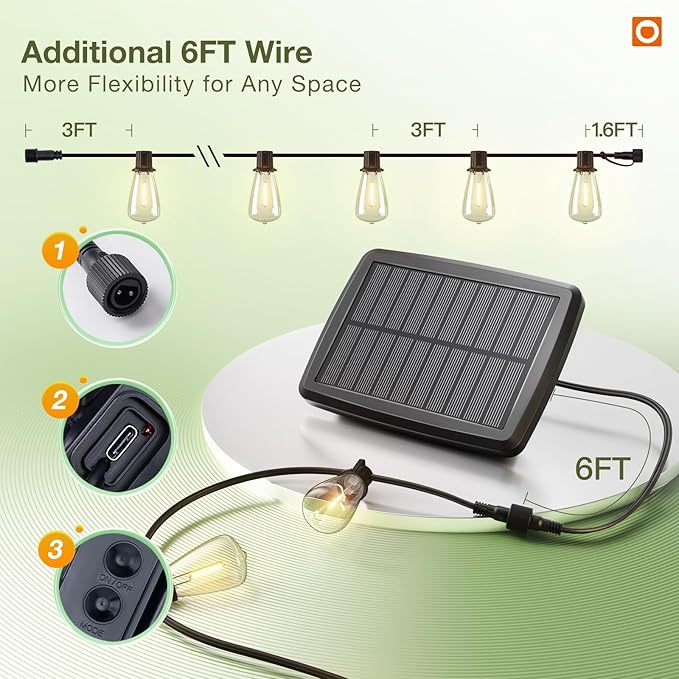 addlon 33(27+6) FT Solar String Lights Waterproof,Patio Light Solar Powered with Remote& USB Port 9+1 LED Shatterproof Bulbs 3 Lighting Modes Outdoor for Camping Backyard Garden-Ruum Studio Home