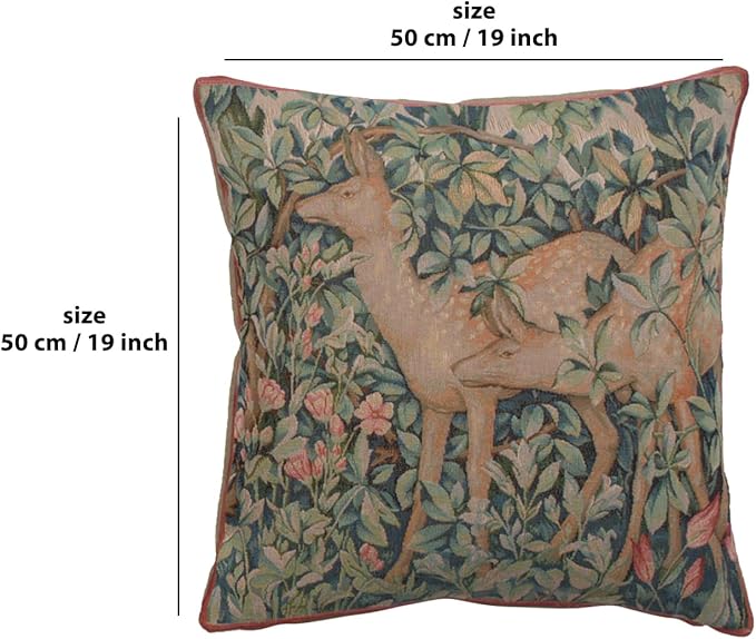 Charlotte Home Furnishings Decorative Tapestry Pillow Cover 19x19 in, Green Does Couch Throw Pillow Cover, French Country Square Cushion Cases for Living Room Home Decor, Soft Cotton Jacquard Woven-Ruum Studio Home