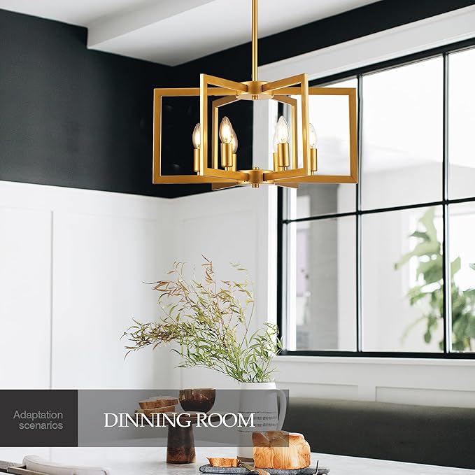 Modern Farmhouse Gold Chandeliers for Dining Room, 6-Light Industrial Metal Chandeliers Geometric Pendant Lights Kitchen Island for Entryway Stairway Foyer Hallway-Ruum Studio Home