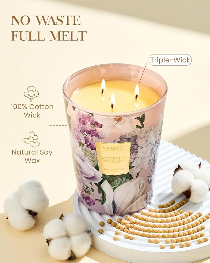 M&SENSE Moonlight Tuberose Large Candles for Home Scented, Natural Soy Long Lasting Slow Burning Candle 35oz 150 Hours Burn, Organic Relaxing Aromatherapy Candle Appreciation Gift for Women-Ruum Studio Home