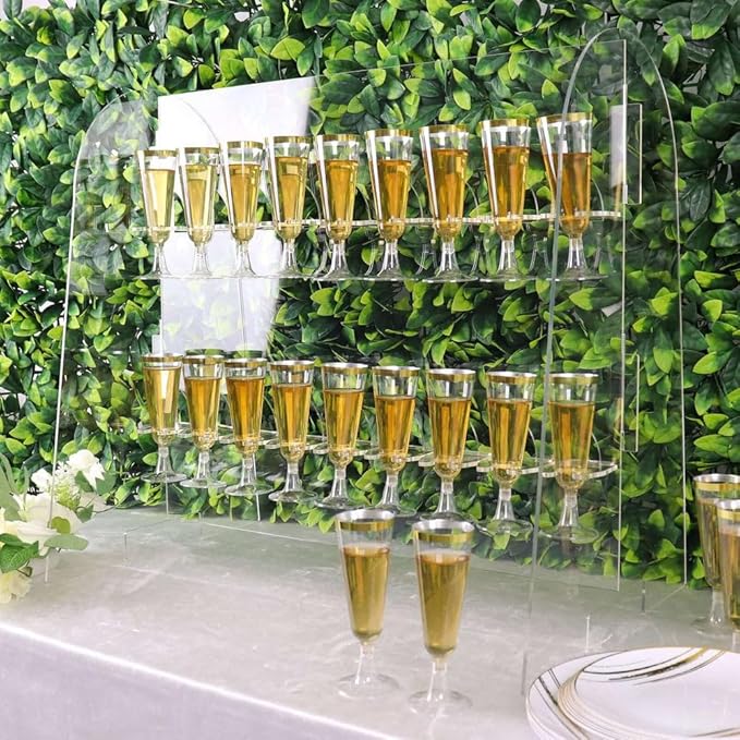 Tableclothsfactory 25" Clear Acrylic 2-Tier Wine Glass Stemware Rack, Champagne Flute Holder with Stand-Ruum Studio Home