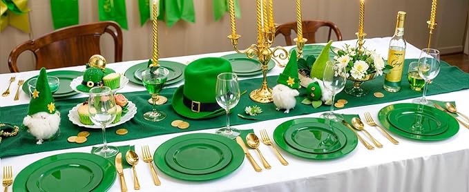 FLOWERCAT 60PCS Green Plates & St. Patrick's Day Plates - Heavy Duty Dark Green plates Disposable for St. Patrick's Party&Super Bowl- Include 30PCS 10.25" Dinner Plates & 30PCS 7.5" Dessert Plates-Ruum Studio Home