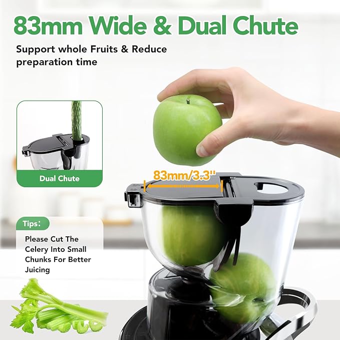 Cold Press Juicer,Aeitto Slow Masticating Juicer with Wide & Dual Feed Chute for Vegetables and Fruits, High Juice Yield, Self Feeding for Juice Extractor, BPA-Free, Dark Green-Ruum Studio Home
