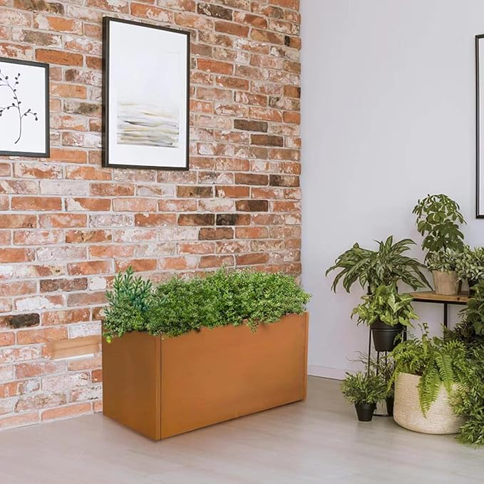 Corten Steel Planter Box Rectangular Planters Large Outdoor Planter Metal Planter Box for Tall Plant Trough Rustic Patina for Garden Yard Commercial Residential Farm 16 in x 31.5 in x 16 in-Ruum Studio Home