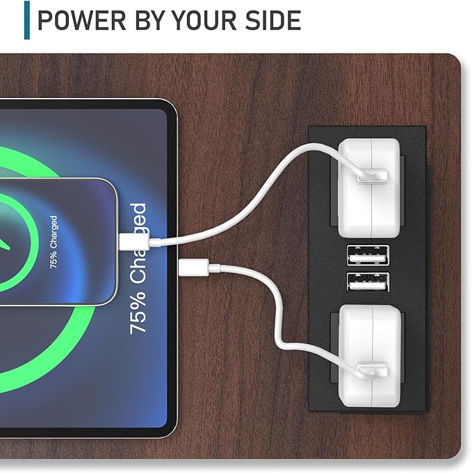 Farmhouse End Table Set of 2, 24" Large Sofa Side Table with Charging Station, Mesh Barn Door, Rustic Wood Nightstand with Adjustable Storage Shelf, Square Nightstand for Living Room-Ruum Studio Home