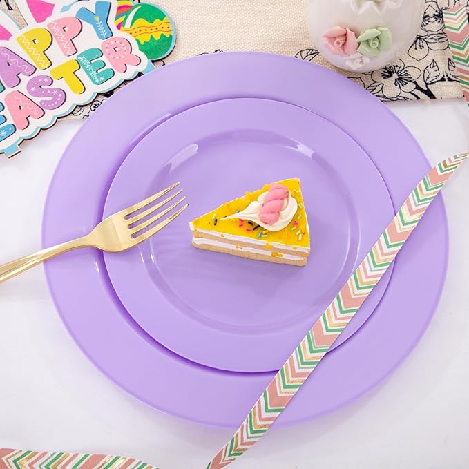 FLOWERCAT 60PCS Purple Plates - Heavy Duty Purple Plastic Plates Disposable for Easter Party/Wedding - Include 30PCS 10.25" Dinner Plates and 30PCS 7.5" Dessert Plates-Ruum Studio Home