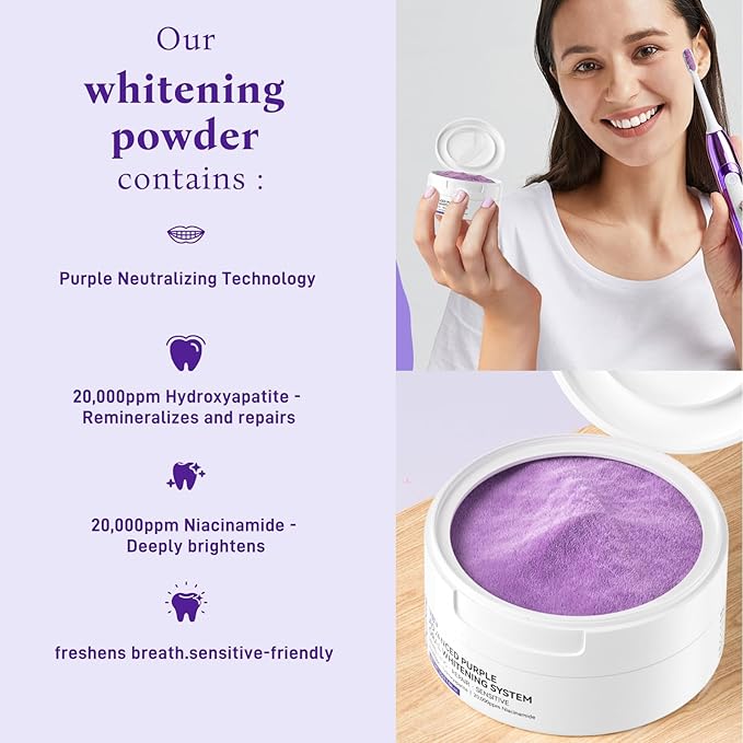 Teeth Whitening Powder,Remineralizing Hydroxyapatite Tooth Powder with Niacinamide,R5X Purple Color Corrector for Instant Brightening, Enamel Repair & Long-Lasting Natural White-30g-Ruum Studio Home