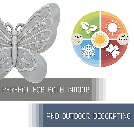 NAT & Jules Animal Character Shaped Dimensional Indoor Outdoor 11 inch Cast Resin Decorative Garden Stepping Stone, Patio, Walkway Sculpture Yard Art, Stone Grey Butterfly-Ruum Studio Home