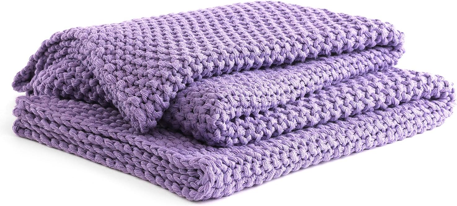 YnM Chunky Cotton Knit Throw Blanket, Cable Knit Throws for Bed Couch Sofa, Comfy & Relaxing, Decorative Piece for Farmhouse Modern Boho Rustic Scandinavian Chic Vibe, Lilac Purple 60x80 Inches-Ruum Studio Home