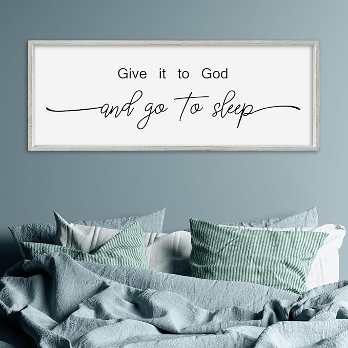 SRSZHIYUE Give It To God And Go to Sleep Sign Wall Decor 32"×12" for Master Bedroom Above Bed Guest Room Over Art Decoration (White)-Ruum Studio Home