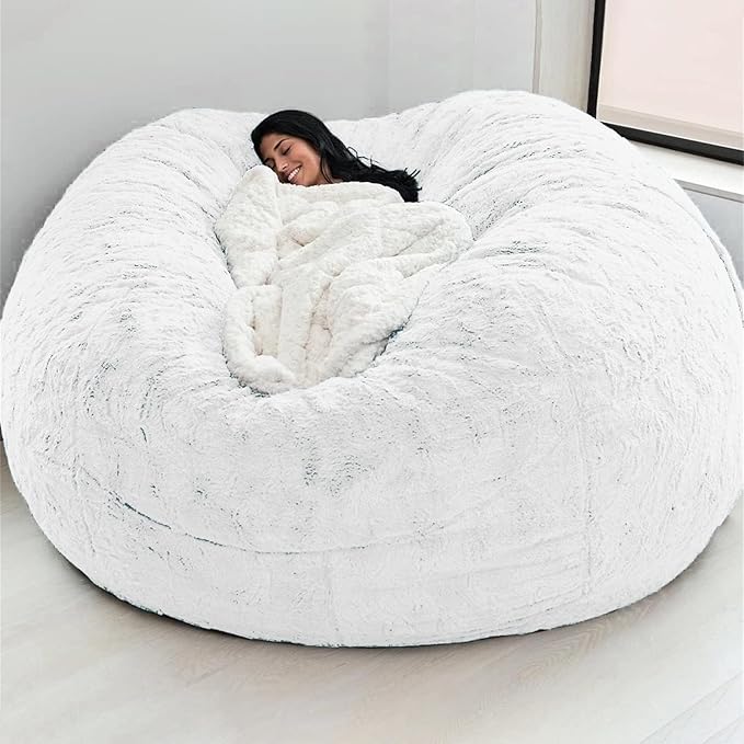 Big Huge Giant Bean Bag Chair for Adults, (No Filler) Bean Bag Chairs in Multiple Sizes and Colors Giant Foam-Filled Furniture - Machine Washable Covers, Double Stitched Seams (White,5FT)-Ruum Studio Home