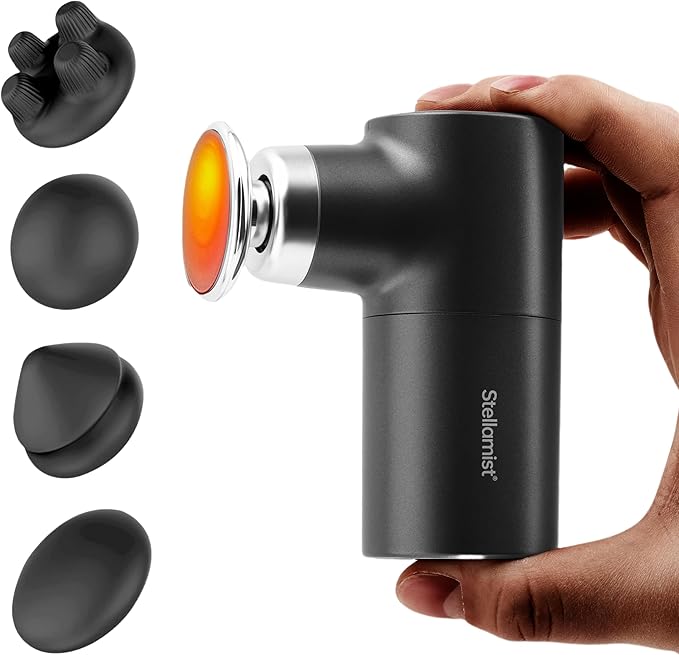 Mini Massage Gun Deep Tissue, Portable Hand Held Massager Gun with Heat, Portable Percussion Muscle Massager with 4 Massage Heads for for Dad, Office, Home, Athletes-Ruum Studio Home