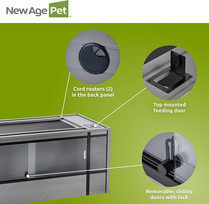 New Age Pet ECOFLEX 60-Inch Mojave Reptile Lounge in Grey- Durable, Moisture-Resistant Wood Plastic Composite Habitat with Vented Side Panels, Removable Sliding Glass Doors & Lock-Ruum Studio Home