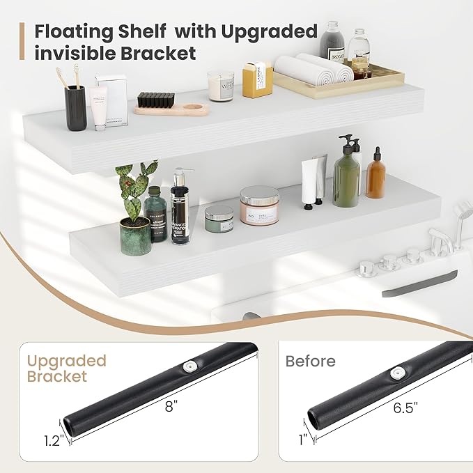 Heimlove 12" Deep Floating Shelves, 36 x 12 Inch Wall Mounted Long Floating Shelf with Invisible Brackets, for Home Decor, Bedroom, Kitchen, Living Room, Bathroom - 2 Pack, White-Ruum Studio Home