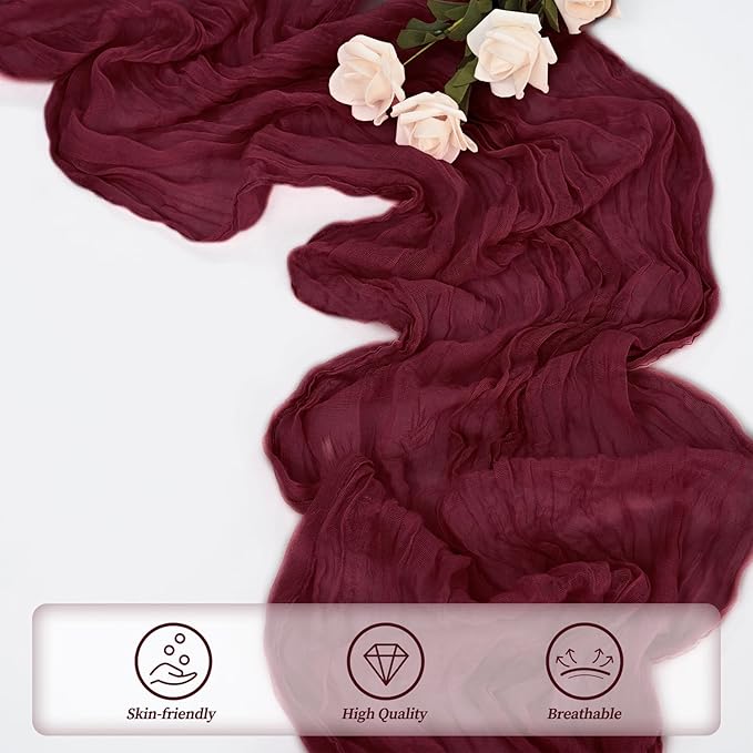 Burgundy 20 Pack Cheesecloth Table Runner 10FT Rustic Gauze Cheese Cloth Table Runner for Wedding Bridal Baby Shower Table Decor 20 x 120 Inch Long Boho Fabric Sheer Birthday Party Table Decorations-Ruum Studio Home