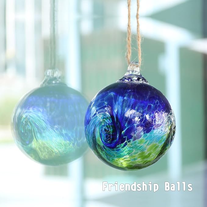 VCUTEKA Hanging Garden Gazing Ball, Hand-Blown Glass Witch Ball for Outdoor Garden Décor, 6" Colorful Swirl-Ruum Studio Home