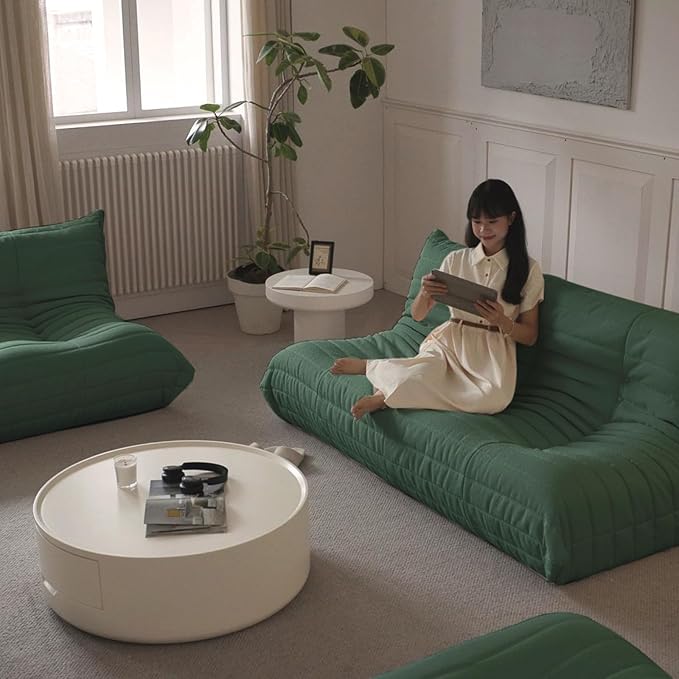 Luxury Sofa Couch Chair, Lazy Floor Seating, Fireside Bean Bag Chair, Ergonomic Tatami Sofa Lounger for Living Room, Bedroom, Office, 3 Seat, Green-Ruum Studio Home