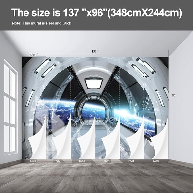 Spaceship Wall murals Peel and Stick Wallpaper for Bedroom Living Room - 96"x137"-Ruum Studio Home