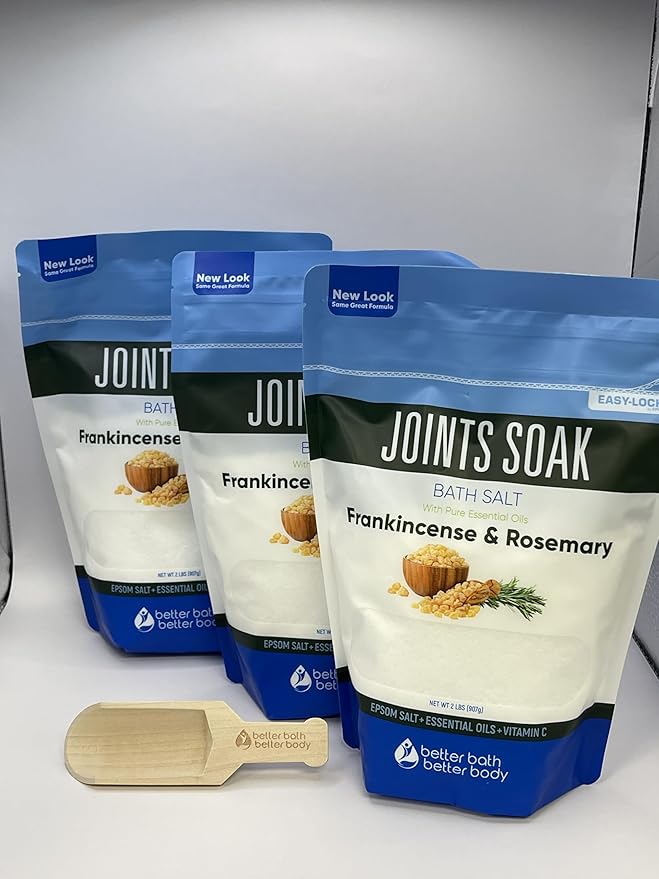 Joints Bath Soak (3 Pack with Scoop) Soothing Epsom Salt with Rosemary and Frankincense Essential Oils Plus Vitamin Crystals in BPA Free Pouch Three 2 lbs Pouches 6 Lbs Total-Ruum Studio Home