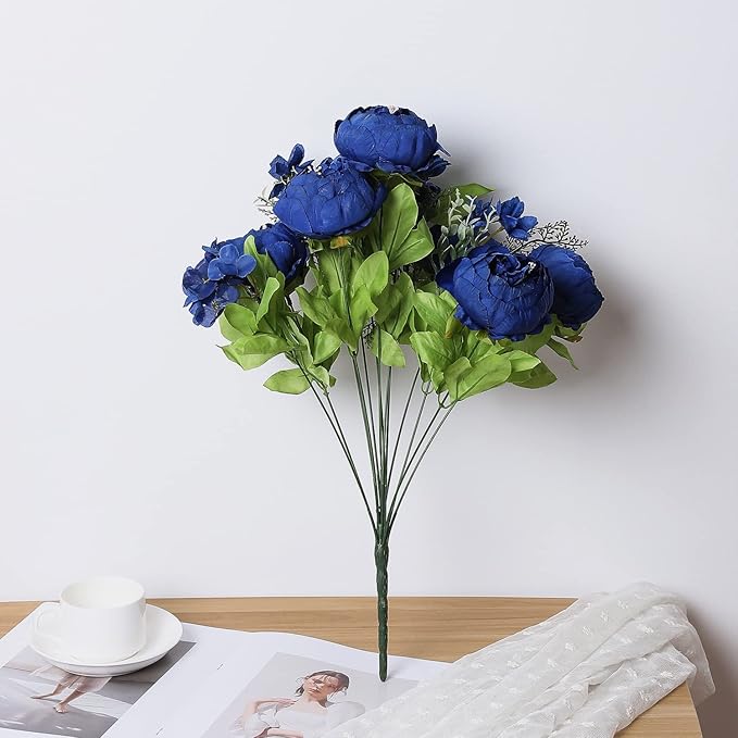 Duovlo Artificial Peony Silk Flowers Fake Flowers Vintage Wedding Home Decoration,Pack of 1 (Navy)-Ruum Studio Home