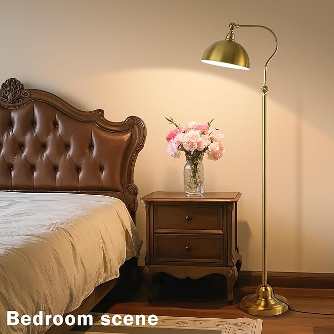 Bright LED Gold Reading Floor Lamp with Remote Control and Bluetooth Dimming,Living Room Bedroom Bedside Office Study Library Adjustable Standing Tall Lights, Unique Modern Brass Home Decor Essentials-Ruum Studio Home