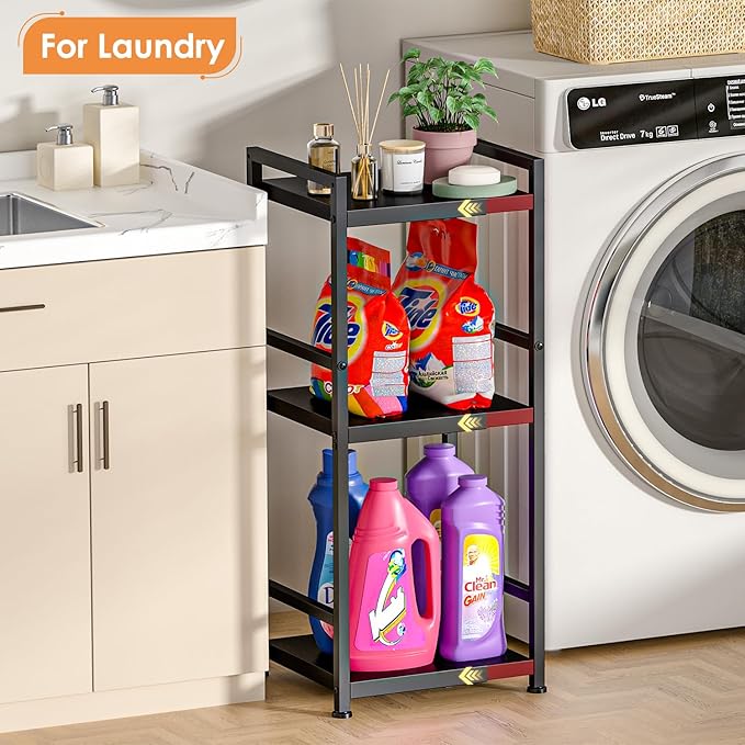 3-Tier Expandable Storage Shelves, 110LBS Heavy Duty Metal Shelving Unit, Adjustable Laundry Room Organization and Storage Shelf Rack,Ideal Narrow Bathroom Kitchen Laundry Room Organizer,Free-Standing-Ruum Studio Home