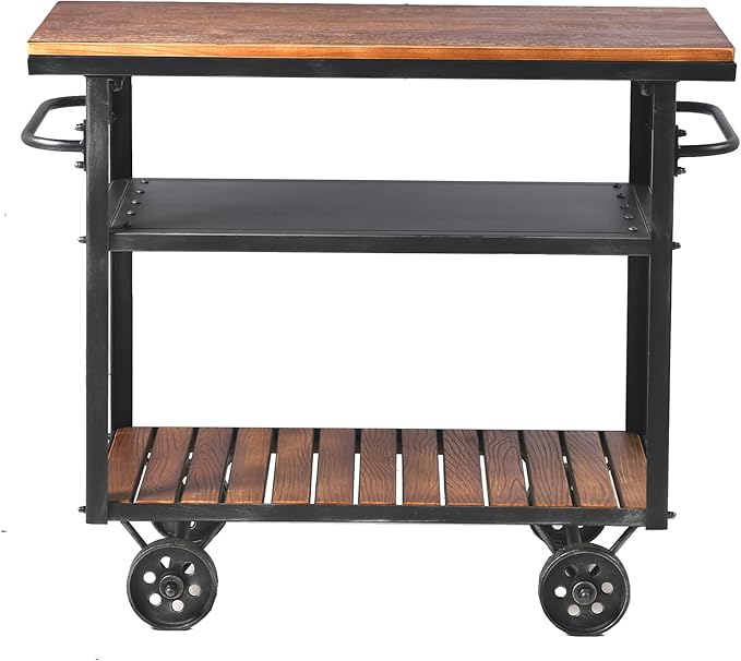 Diwhy Industrial 3 Tier Rolling Utility Storage Cart Wine Beverage, Metal Wine Rack with Wheels Kitchen Bar Dining Room Tea Wine, Storage Cart with Wood-Ruum Studio Home
