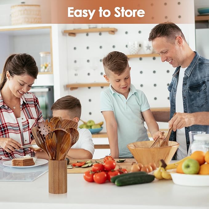 comfoyar Teak Wooden Spoons for Cooking, 10 Pieces Kitchen Cooking Utenails Set with Spatula and Ladle, Heat Resistant Kitchen Cookware for Nonstick Pan-Ruum Studio Home