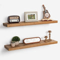 Axeman Floating Shelves for Wall - 32''W x 8'' D Rustic Solid Elm Wood Shelves for Storage, Wall Mounted Display Shelving with Invisible Heavy-Duty Metal Bracket (Natural, 2PCs)-Ruum Studio Home