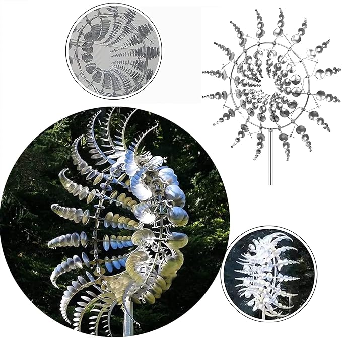 Unique and Magical Metal Windmill, 3D Wind Kinetic Sculpture, Wind Spinner Solar, Lawn Solar Wind Spinners for Yard and Garden, Wind Catchers Metal Outdoor Patio Decoration (1 PCS -Silver)-Ruum Studio Home