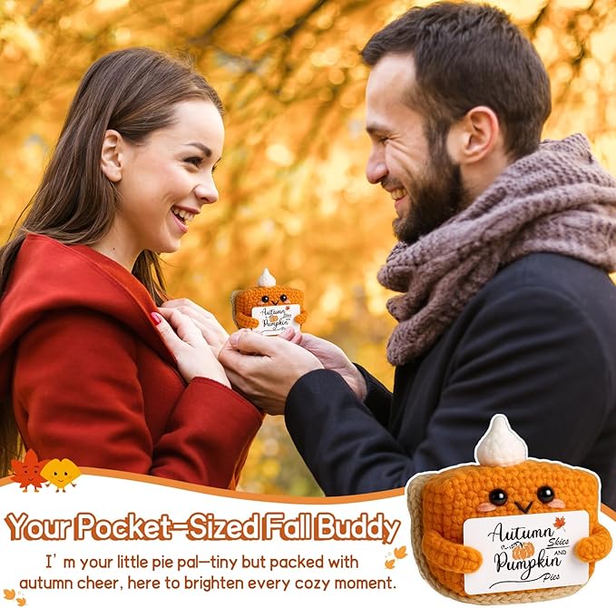 Fall Decor Mini Pumpkin Pie Crochet Doll, Small Autumn Season Holiday Pumpkin Items Plush Gift, Cute Halloween Thanksgiving Home Office Indoor Table Decoration, Christmas Stocking Stuffer Ornament-Ruum Studio Home