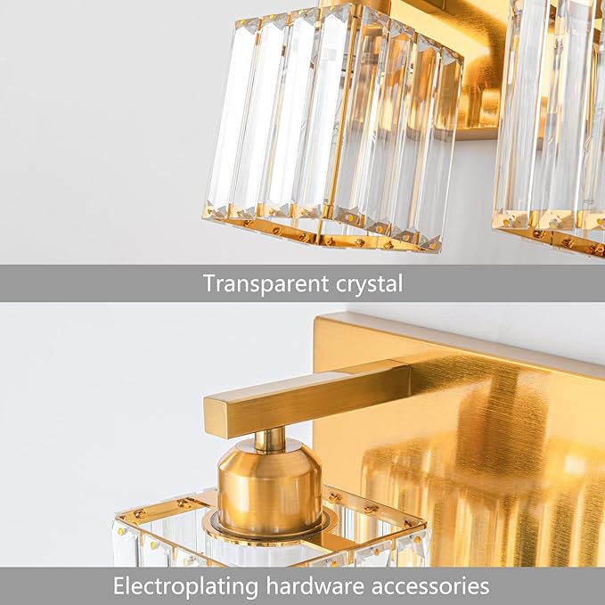 Modern Vanity Light 4-Lights Modern Gold Brushed Brass Finish Crystal Wall Light Bathroom Vanity Light Fixtures-Ruum Studio Home