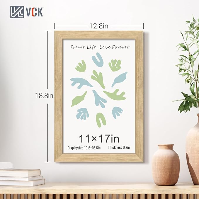 VCK 11x17 Picture Frame 3 Pack - Oak, Natural Solid Wood Poster Frames, Wall Gallery Frame-Ruum Studio Home