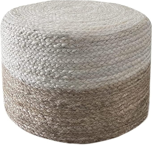Jute Pouf Ottoman | Footrest Pouf | Hand Braided - Round Boho Pouffe - for Living Room, Bedroom, Nursery (20"x20"x10") Ivory-Ruum Studio Home