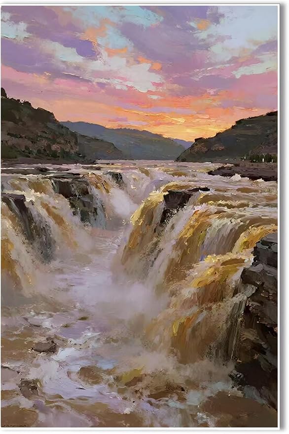 The surging waterfall scenery in the canyon is suitable for posting in the living room bedroom and office landscape posters-Ruum Studio Home