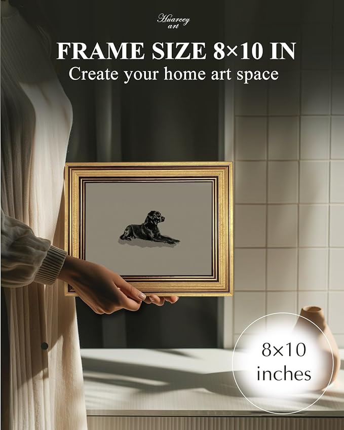 HUARCEY Gold Framed Vintage Wall Art Black Dog Wall Decor Minimalist Animal Art Pictures Room Decor Dog Lovers Gifts Modern Canvas Prints Shelf Artwork for Bedroom Bathroom Living Room 8x10in-Ruum Studio Home