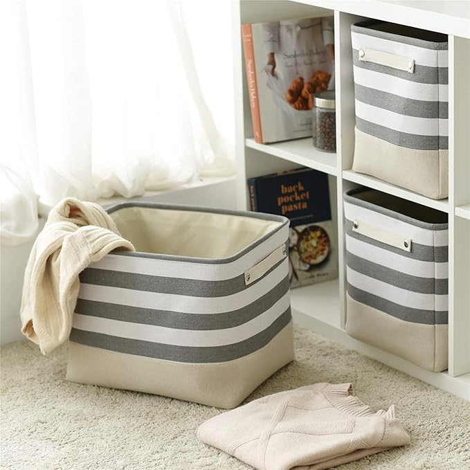 TheWarmHome Extra Large Cube Storage Bins Baskets for Organizing, Sturdy Fabric Storage Basket Cube W/Handles, Decorative Foldable Storage Baskets for Shelves Closet Nursery Toy (3 Pack 16×12×12inch)-Ruum Studio Home