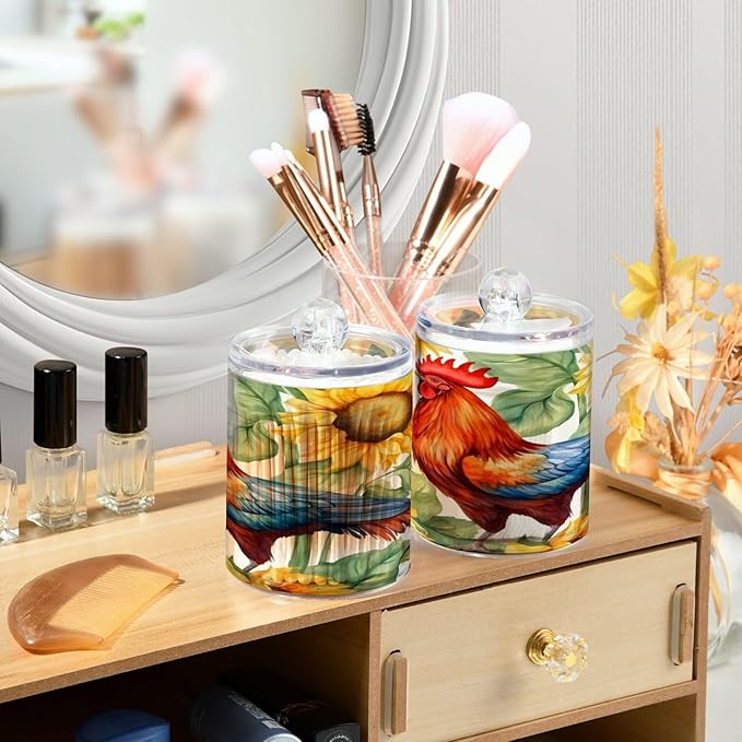 Sunflower Rooster 2PC Airtight Transparent Plastic Storage Jar, Food Storage Container Glass, Can Store Candy, Salt, Coffee Beans, With lid, Easy To Use-Ruum Studio Home