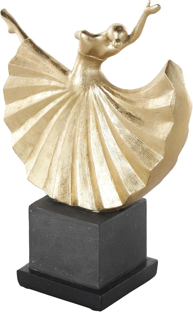 Deco 79 Polystone Dancer Decorative Sculpture Home Decor Statue with Black Square Base, Accent Figurine 9" x 4" x 12", Gold-Ruum Studio Home