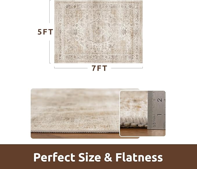 AMOAMI-Area Rug 5X7 Rugs for Living Room-Vintage Soft Beige Rugs for Bedroom-Non Slip Carpet-Machine Washable Rug for Dining Room Living Room Bedroom Office Under Table-Beige-Ruum Studio Home