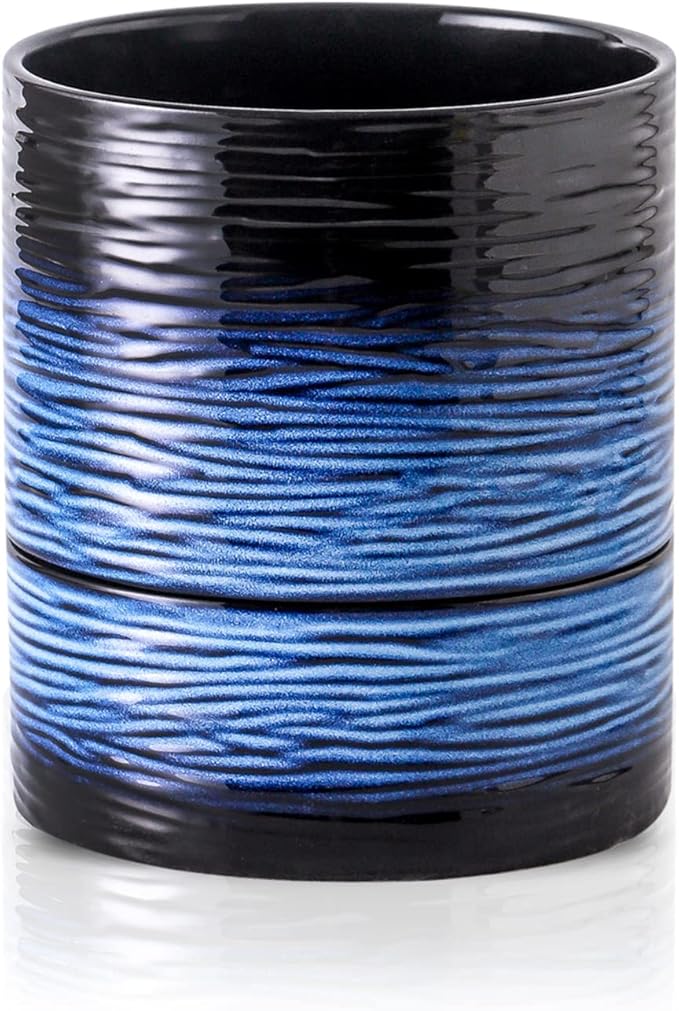 Nihow Self Watering Plant Pot: 6 Inch Ceramic Planter with Drainage Hole & Water Storage Plus for Indoor & Outdoor Plants - Cylinder Round Flower Pot for Succulent/Herbs/Violets - Black & Vivid Blue-Ruum Studio Home