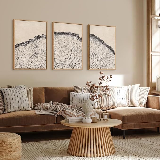 HPINUB Vintage Wood Tree Rings Wall Art Set, Framed Canvas Paintings, Black and White Nature-Inspired Decorative for Modern Home Decor for Living Room, Bedroom, Dining Room, Office- 24"x36"x3-Ruum Studio Home