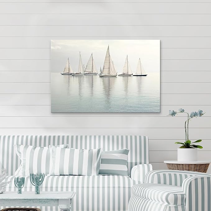 Nautical Sailing Picture Wall Art - Coastal Sailboat Canvas Ocean Ship Prints Sea Level Boat Painting Artwork for Living Room Home Office-Ruum Studio Home