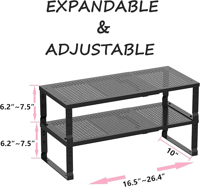Metal Stackable Expandable Storage Shelf - Multi-Functional Home Storage Shelf, Suitable for Kitchen, Cabinet，Bathroom, Office, Garage, etc.（2PACKS/Black/Large-Ruum Studio Home