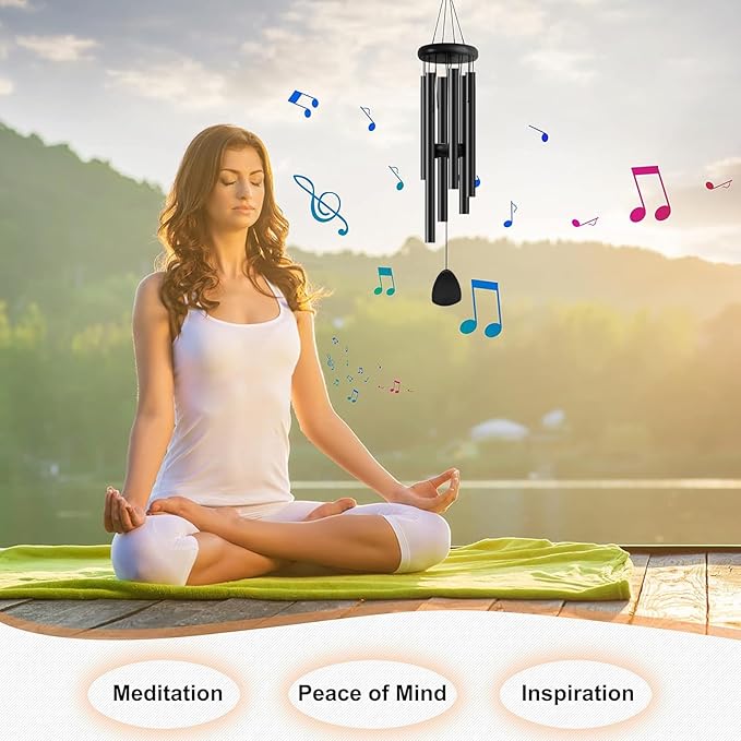 Large Aluminium Wind Chimes 37 Inches to Create a Zen Atmosphere Suitable for Outdoor, Garden, Patio Decoration. Classic Wind Chimes with Wind Catcher as a Gift for Unisex(Whole Black)-Ruum Studio Home