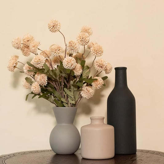 Fake Flowers in Vase for Centerpieces, Faux Flowers in Modern Ceramic Vase Set of 3 with 8 Artificial Autumn Chrysanthemums Home Decor-Ruum Studio Home
