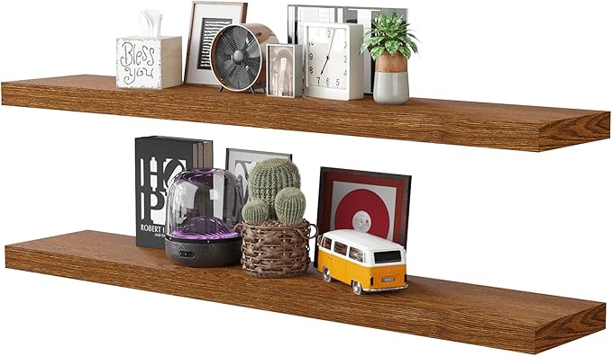 BAMEOS Floating Shelves, American Oak Wall Mounted Wooden Shelves with Invisible Brackets Set of 2, Hanging Wall Shelves Decoration for Bedroom, Bathroom, Living Room and Kitchen-Ruum Studio Home
