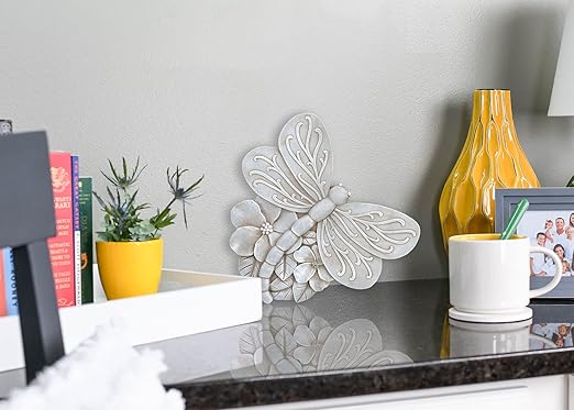 NAT & Jules Animal Character Shaped Dimensional Indoor Outdoor 11 inch Cast Resin Decorative Garden Stepping Stone, Patio, Walkway Sculpture Yard Art, Stone Grey Dragonfly-Ruum Studio Home