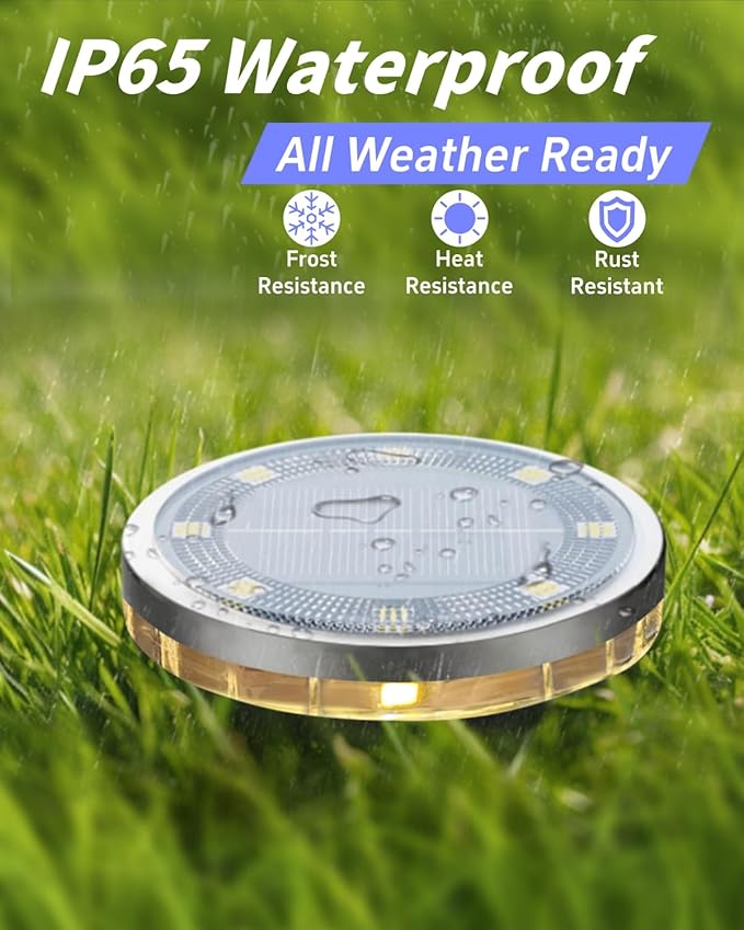 Solar Ground Lights Outdoor 18 Pack Waterproof, Upgraded Solar Garden Lights with 4 Side Light, Stainless Steel Solar Powered Disc Landscape Light for Walkway Lawn Yard Patio Deck-Warm White-Ruum Studio Home